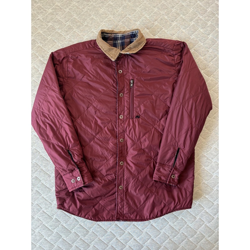 Analog Shirt Jacket Mens Medium Burgundy Reversible Quilted Plaid Cord Collar‎